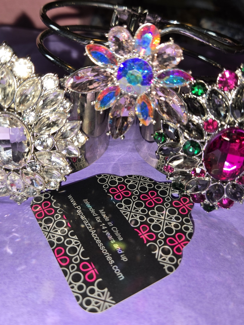 paparazzi Iridescent Floral Crystal Cuff Bracelet - Pink, Green, Blue